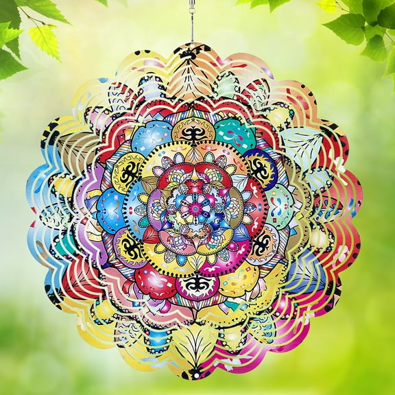 TJT Wind Spinners for Yard and Garden Clearance, 12'' 3D Hanging Wind Spinner Sculptures Decor Gift for Garden, Patio, Yard, Outdoor, Mandala