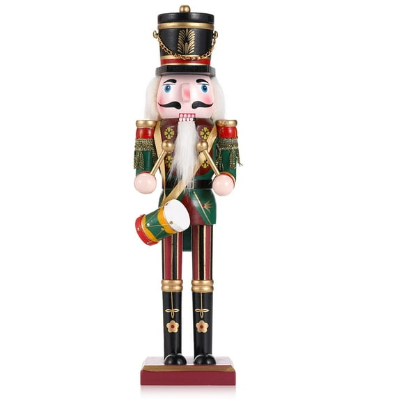TJT Green Nutcracker Soldier Christmas Decorations, Wooden Nutcracker Drum Ornaments Collectible Festive Xmas Figures Decor Gift Indoor, 12'' Drummer