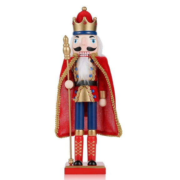 TJT 15 inch Nutcracker Christmas Decorations, Wooden Nutcracker Soldier Ornaments Festive Collectible Xmas Figures Decor Gift Indoor，Red Cloak