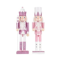 TJT 2PCS 12-inch Christmas Nutcracker Ornaments Wood Hanging Nutcrackers Decorative Figurine Pink
