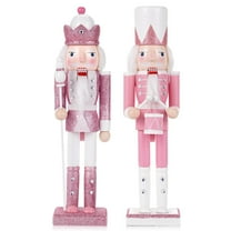 TJT 2Pcs 12'' Nutcracker Decorations, Christmas Nutcracker Soldier Ornaments Festive Collectible Xmas Figures Decorative Gift Indoor, Pink