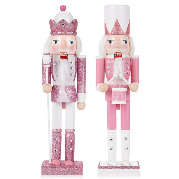 TJT 2Pcs 12'' Nutcracker Decorations, Christmas Nutcracker Soldier Ornaments Festive Collectible Xmas Figures Decorative Gift Indoor, Pink