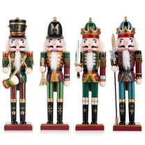 TJT 4Pc Nutcracker Decorations Set, Wooden Nutcracker Soldier Christmas Ornaments Collectible Festive Xmas Figures Decor Gift Indoor, 12'' Green Red