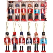 TJT 6-Piece Nutcracker Decorations, Christmas Nutcracker Soldier Ornaments Wooden Tree Hanging Collectible Xmas Figures Holiday Decor Gift, 12cm