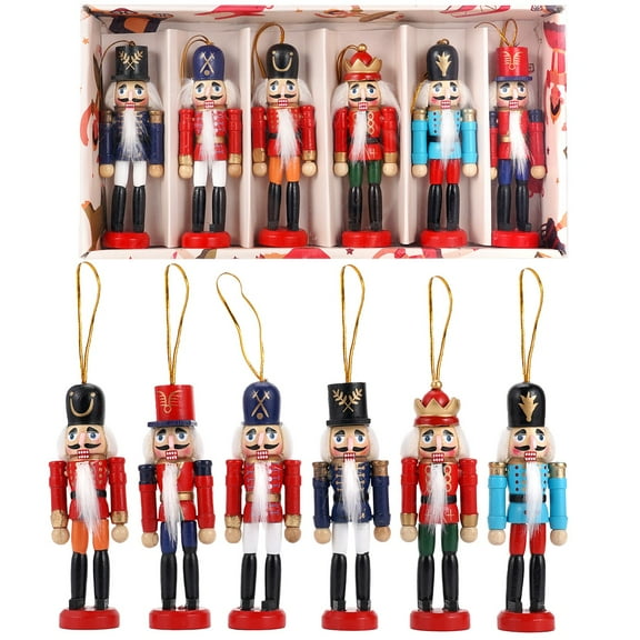 TJT 6-Piece Nutcracker Decorations, Christmas Nutcracker Soldier Ornaments Wooden Tree Hanging Collectible Xmas Figures Holiday Decor Gift, 12cm