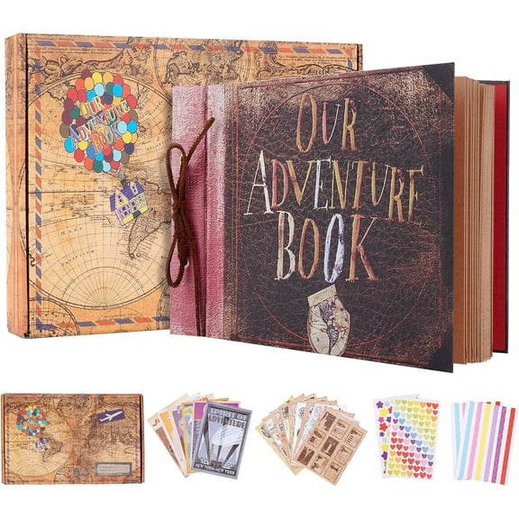 TJT Our Adventure Book Scrapbook Photo Album 11.9 X 7.6 Inch 80 Pages, 3D Embossed Hard Cover DIY Memory Book for Wedding, Anniversary, Travel