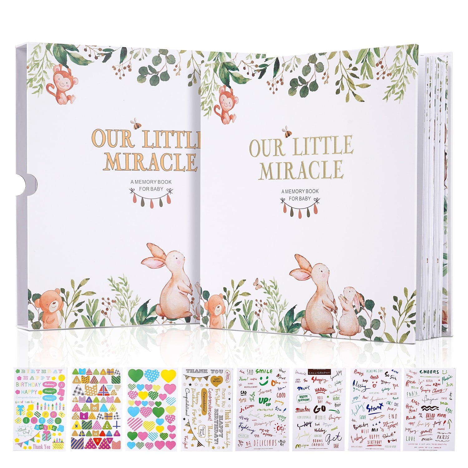 TJT Keepsake Baby Books for Newborn Baby Memory, First 5 Years Baby Memory Record Book Gift, 124 Pages Baby Album, Rabbit, Brown