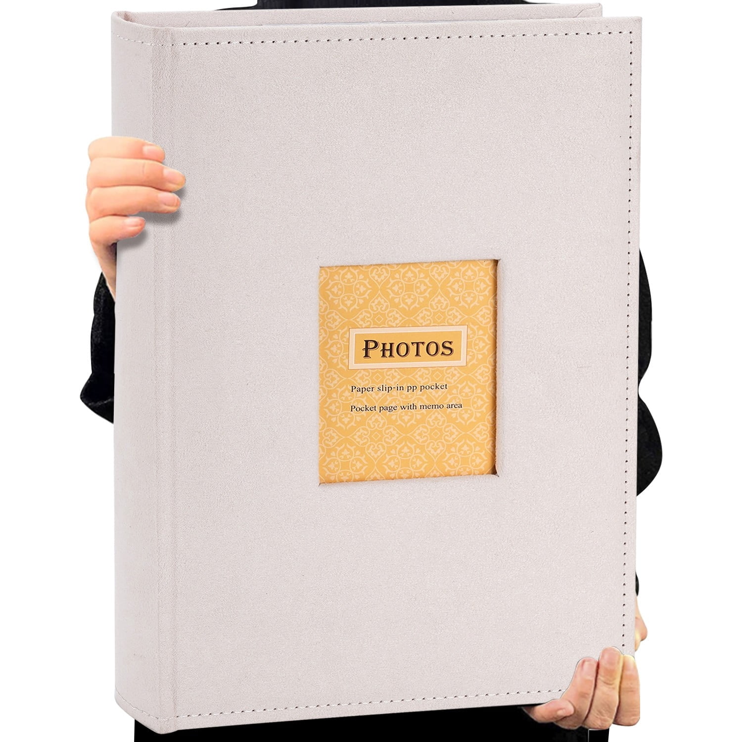 TJT Photo Albums for 4x6 Holds 300, 100 Pages Suede Cover with Display Window DIY Photo Book, Ideal Gifts for Family Travel Wedding Baby, Beige