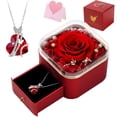thumbnail image 1 of TJT Preserved Rose Flower with Heart Necklace in Box, Eternal Real Rose for Her Women Wife Grandma Anniversary Birthday Romantic Love Gifts, Red Square, 1 of 19