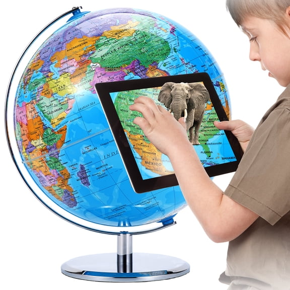 TJT 12" Educational Interactive AR World Globe with Metal Stand App For Kids, Ideal Gift for Boys & Girls