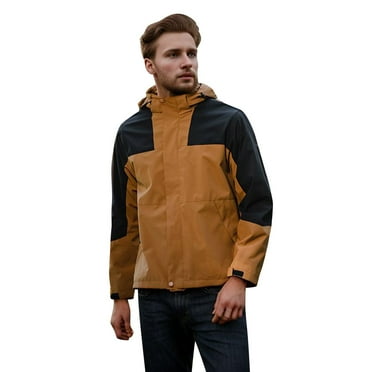 TJUJUSO Winter Ski Snow Jacket Mountain Water-Proof Windproof Rain Jacket Male Autumn Winter Water Wear Color Blocking Jacket Long Sleeve Detachable Hooded Jacket