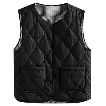 TJUJUSO Women's Fleece Lined Quilted Vest,Lightweight Zip Padded Gilet Women Winter Simple Pattern Down Cotton Vest With Pockets