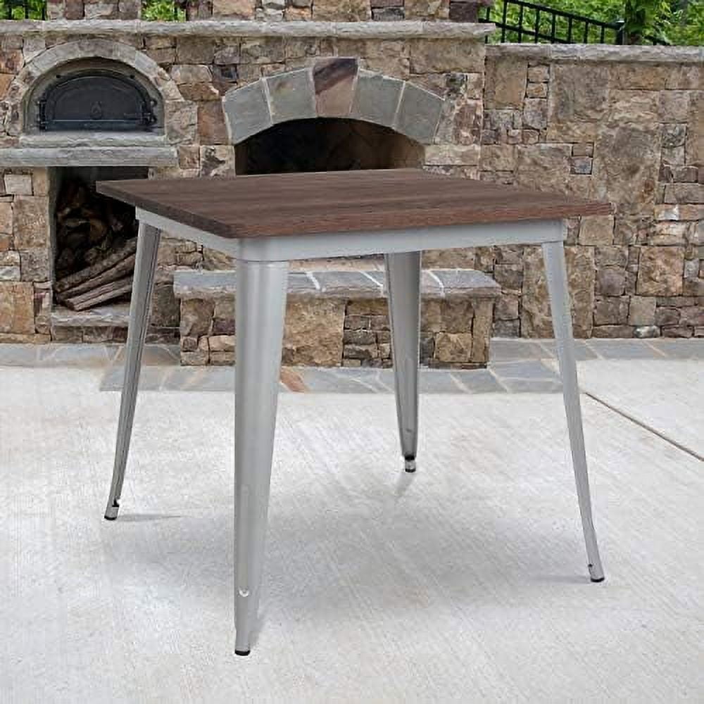 31.5'' Square Industrial Silver Metal Cafe Table with Reclaimed Wood Top
