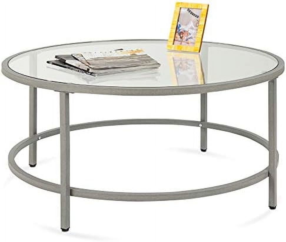 Elegant 39'' Round Tempered Glass Metal Coffee Table in Gray