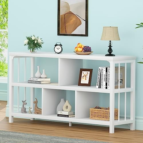 TJUNBOLIFE 5 Cube Organizer Industrial Low Horizontal Bookshelf Modern