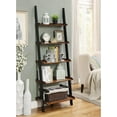 TJUNBOLIFE 6ft Brown Black Leaning Bookcase Ladder Wood 5 Tier