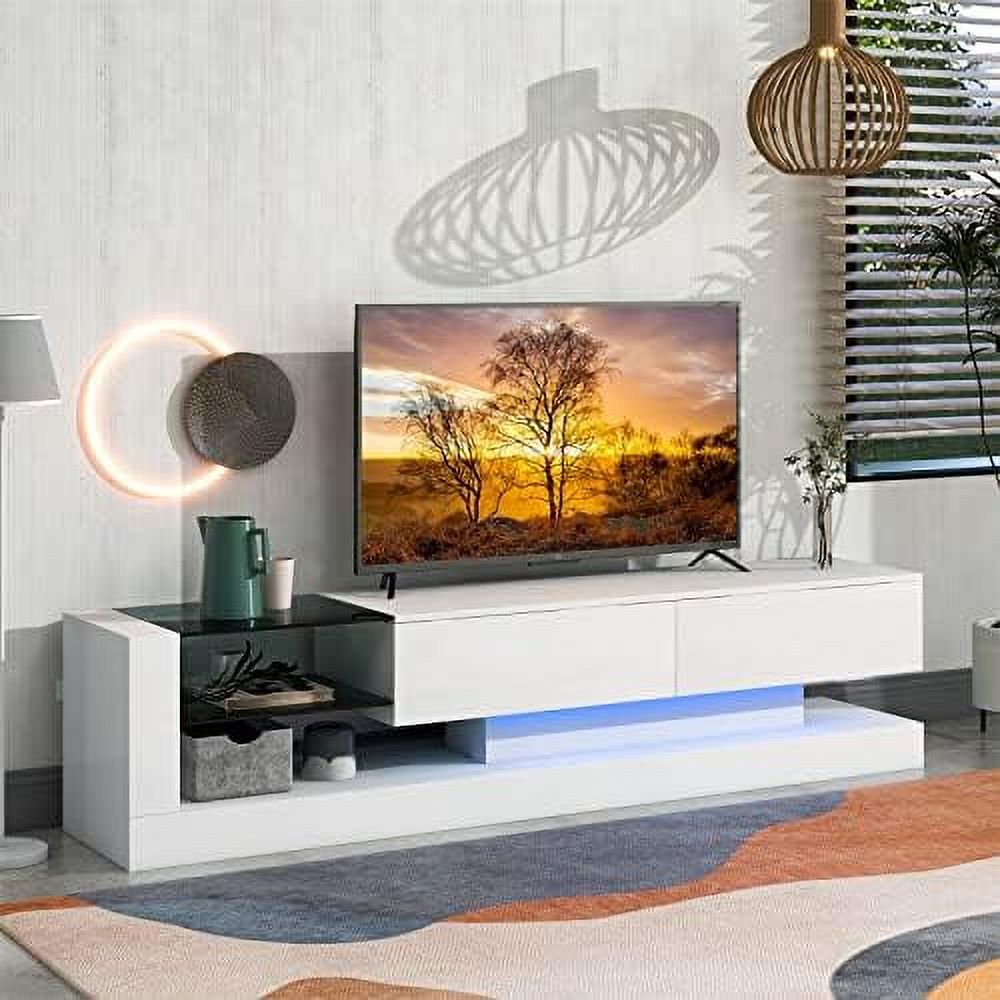 TJUNBOLIFE Black TV Stand with Light Entertainment Center with