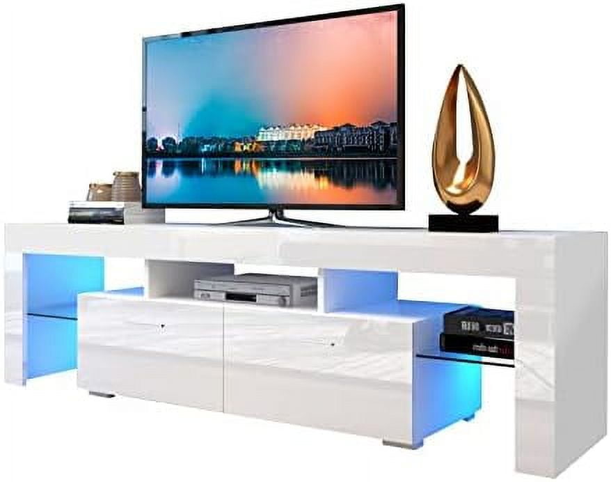 TJUNBOLIFE Black TV Stand with Light Entertainment Center with