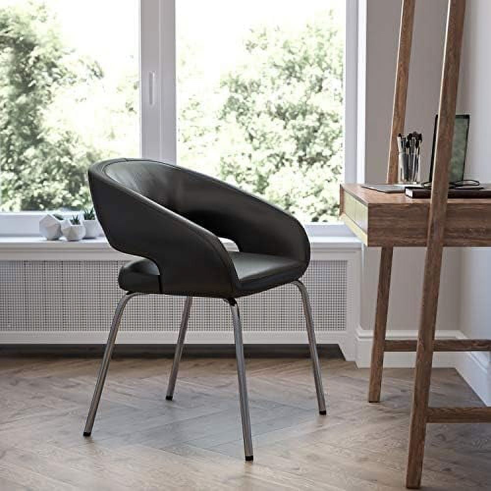 Contemporary Black LeatherSoft Lounge Chair with Chrome Legs