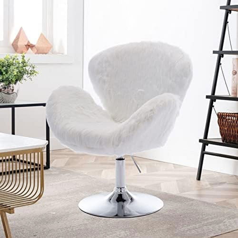 TJUNBOLIFE Contemporary Long Fur Vanity Chair Stool with Back Height