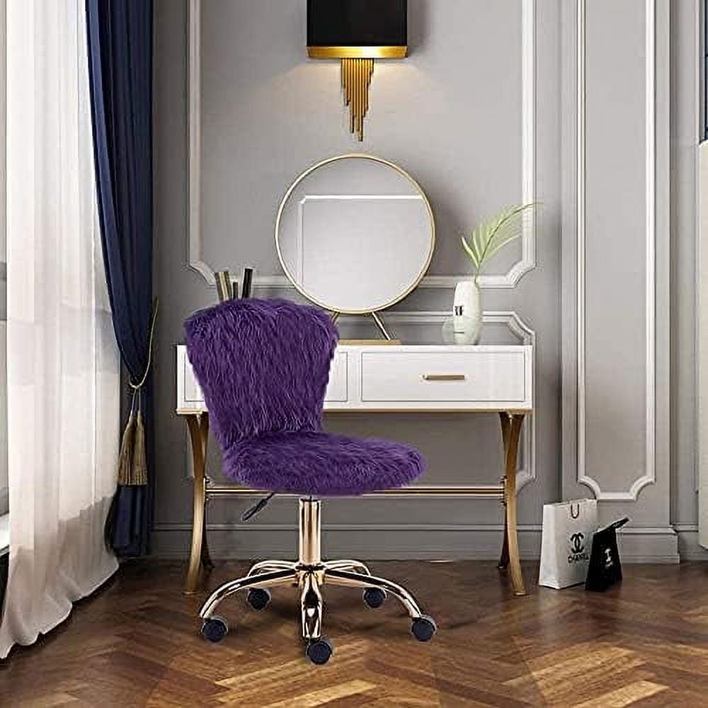 TJUNBOLIFE Cute Faux Fur Fuzzy White Small Makeup Vanity Chairs with