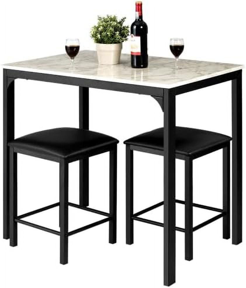 TJUNBOLIFE Dining Table Set for 2 w/Faux Mable Tabletop and PU Leather
