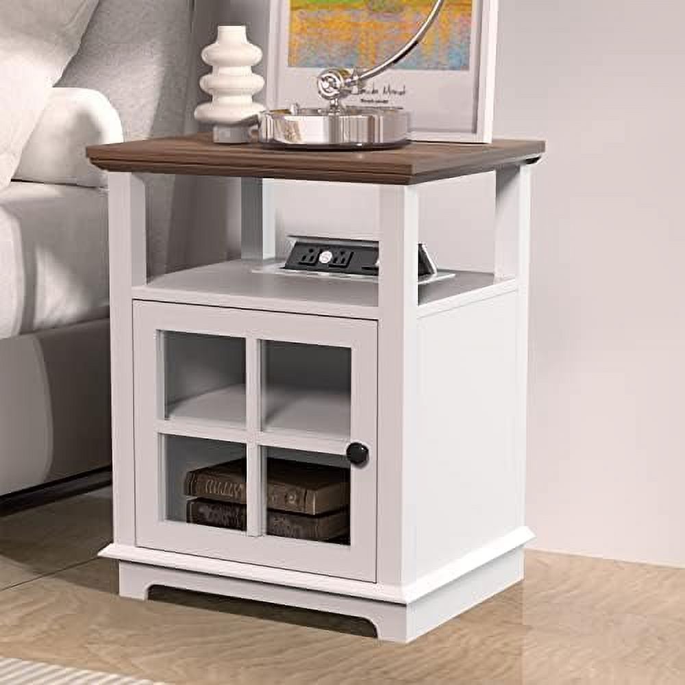 TJUNBOLIFE End Table with Charging Station with White Nightstand with