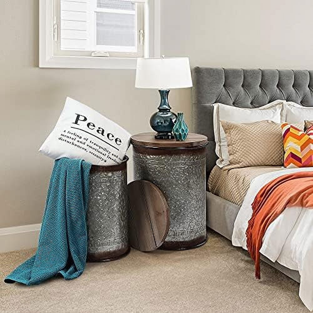 TJUNBOLIFE Farmhouse Accent Side Table Rustic Ottoman Seat Stool