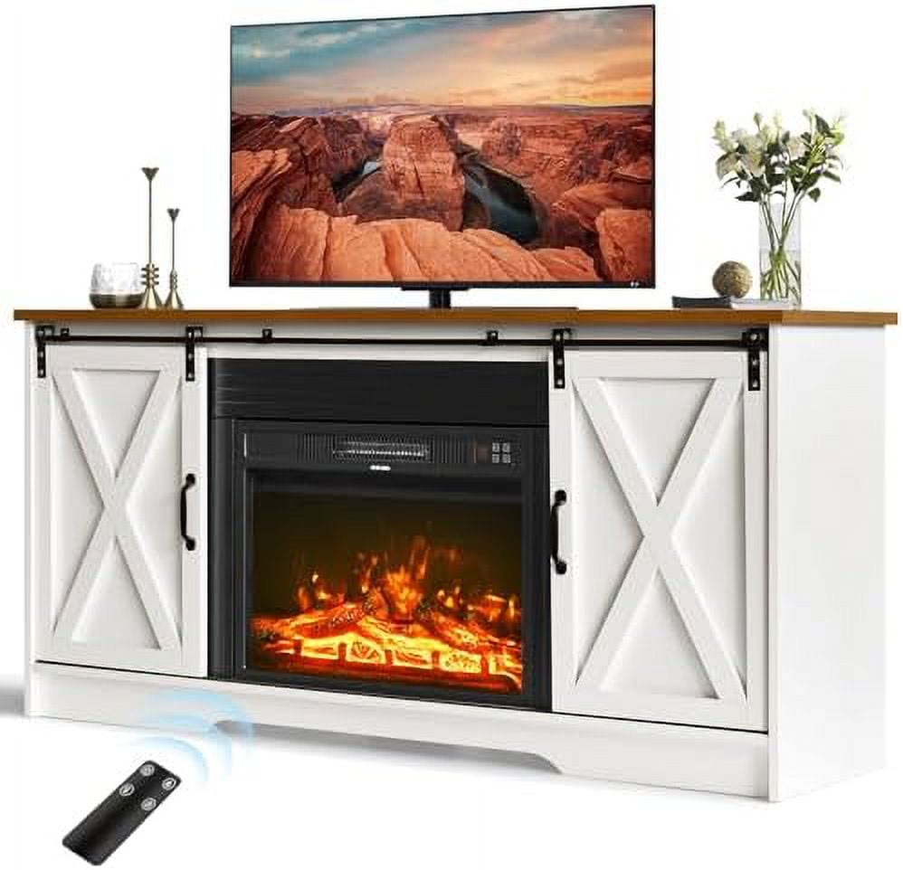 TJUNBOLIFE Farmhouse TV Stand for 65+ Inch TV Espresso Entertainment
