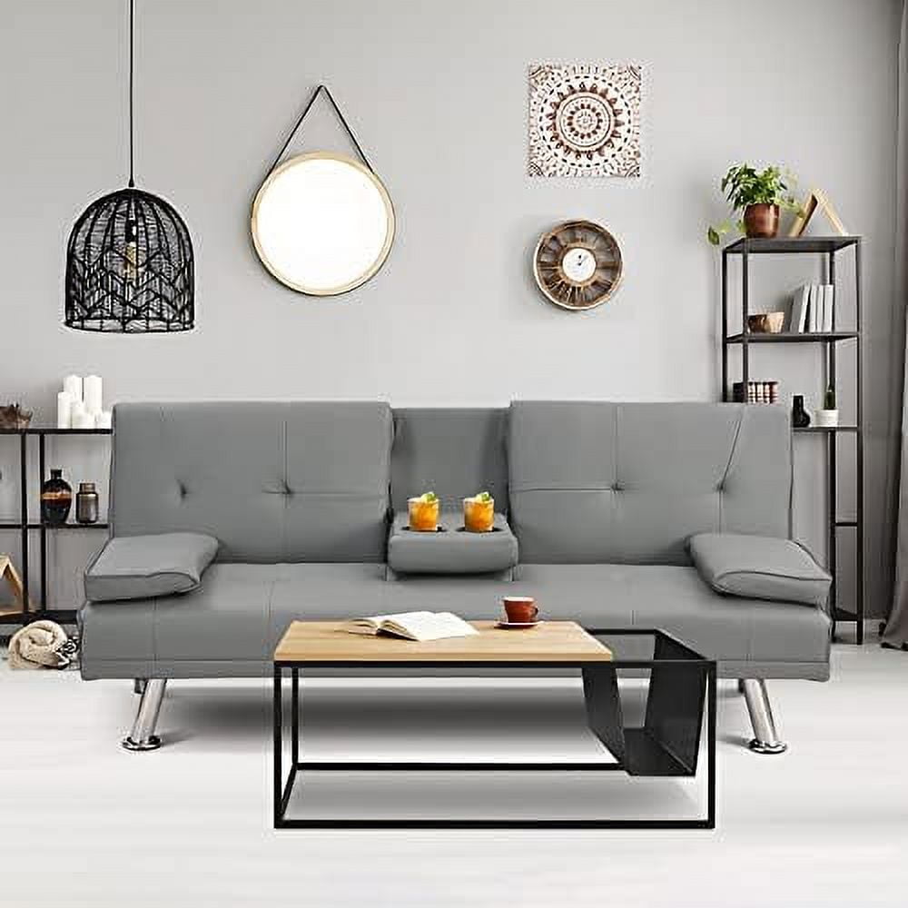 TJUNBOLIFE Futon Sofa Bed Modern Convertible Upholstered Faux Leather Loveseat Sleeper Sofa