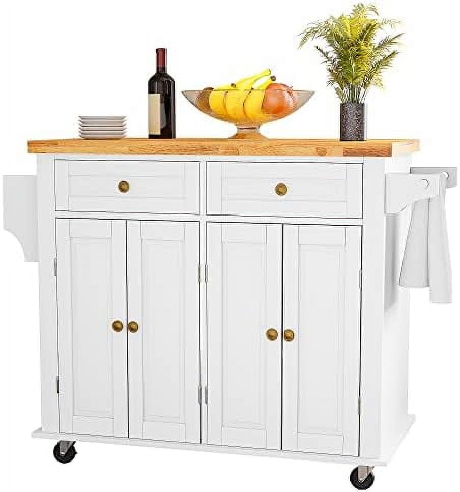 TJUNBOLIFE Kitchen Cart with Wood Top Breakfast Rolling Mobile Kitchen