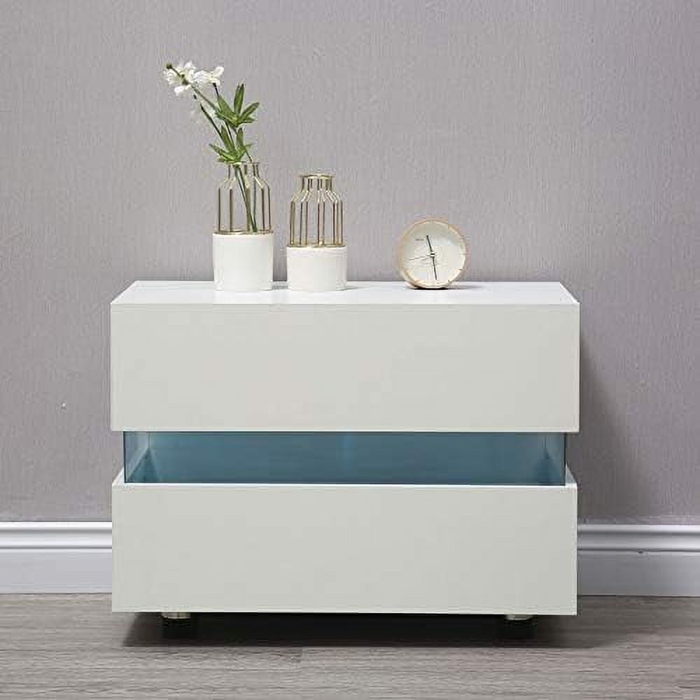 TJUNBOLIFE LED Nightstand with 2 Drawers Bedside End Tables Side Tables