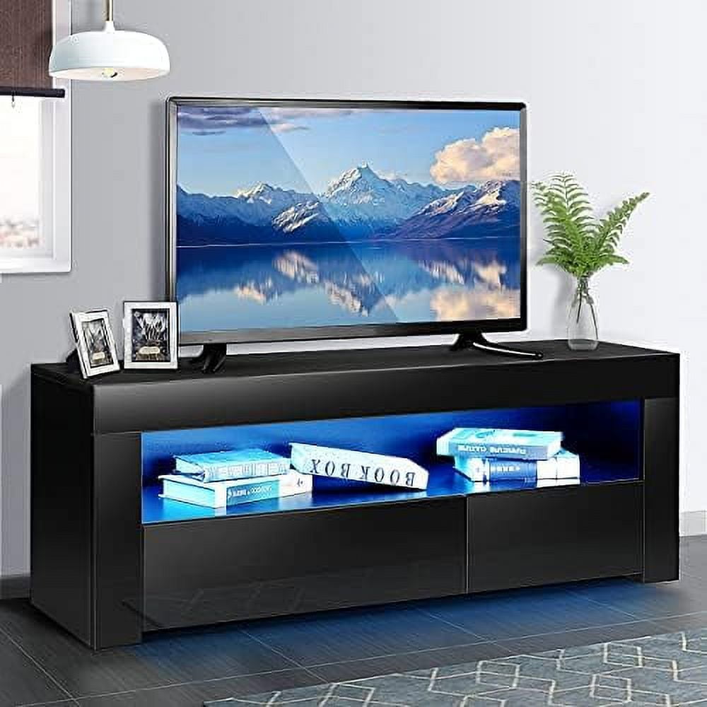 TJUNBOLIFE Led TV Stand for 55 inch TVs Modern Black Entertainment