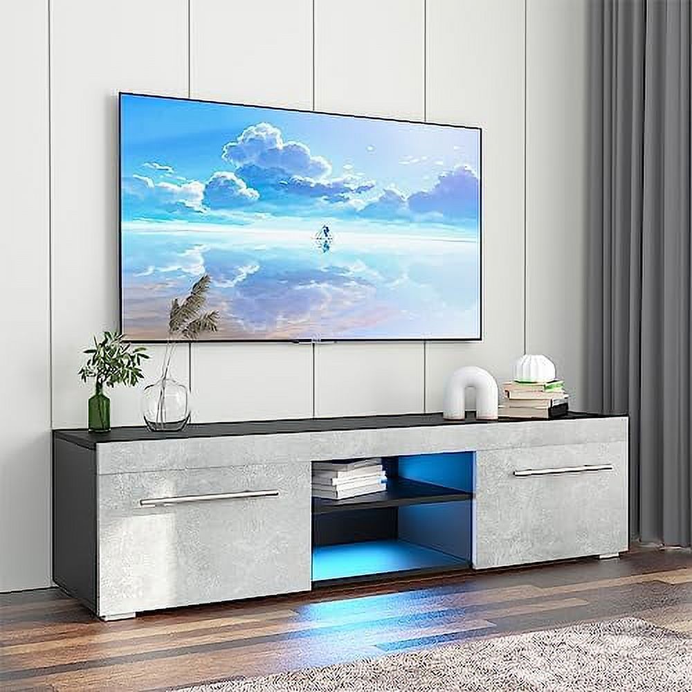 TJUNBOLIFE Led TV Stand for 55 inch TVs Modern Black Entertainment