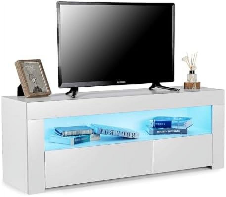 TJUNBOLIFE Led TV Stand for 55 inch TVs Modern Black Entertainment