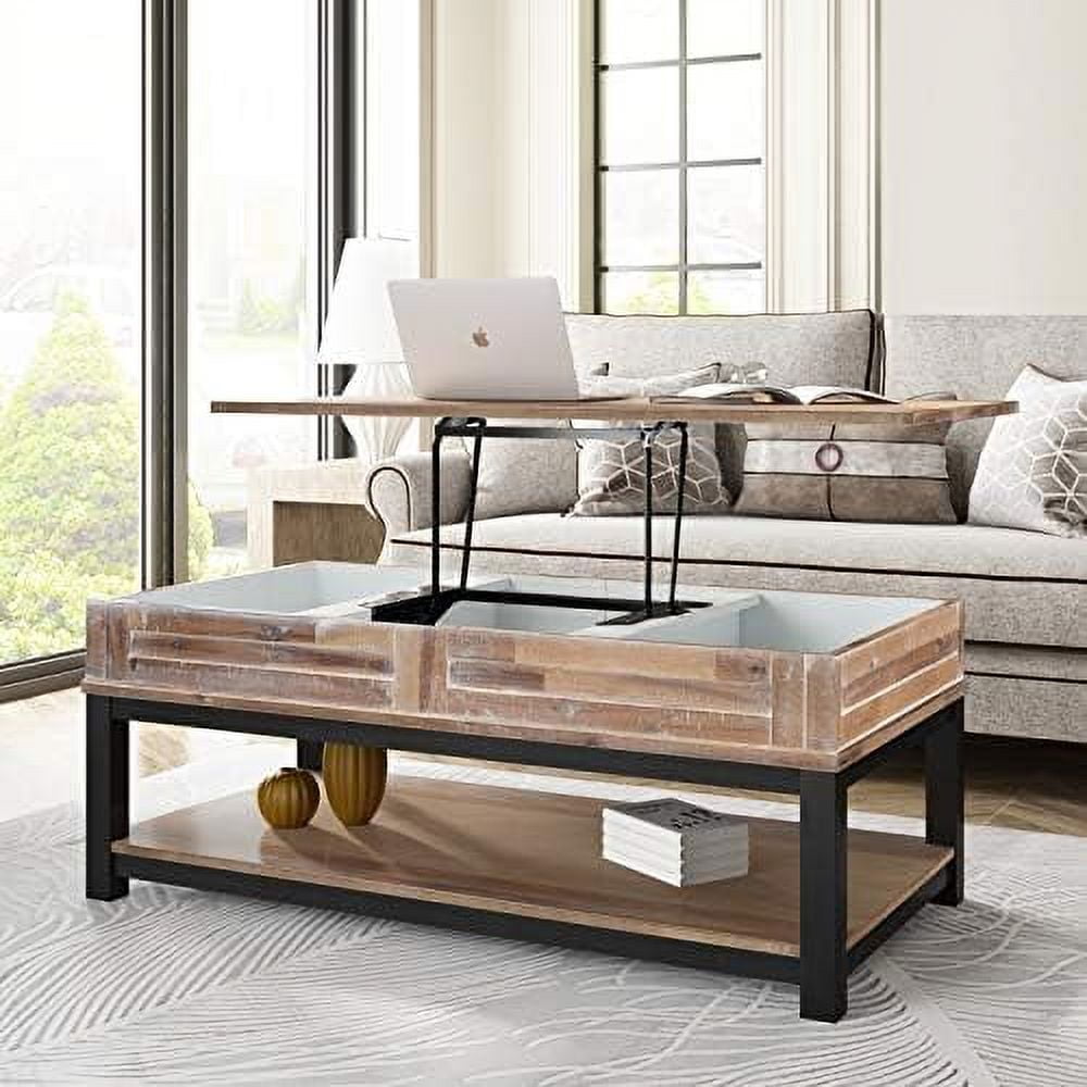 TJUNBOLIFE Lift Top Wooden Coffee Table Rustic Living Room Lift