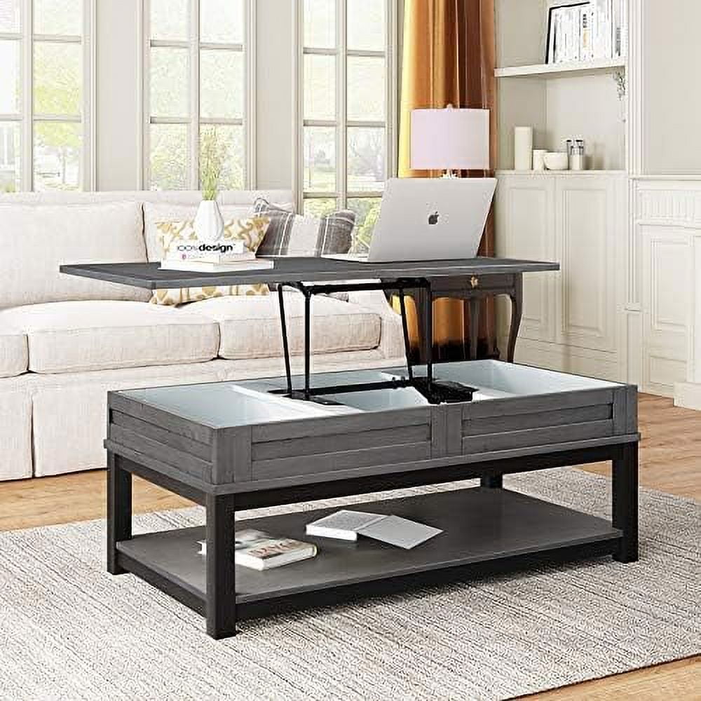 TJUNBOLIFE Lift Top Wooden Coffee Table Rustic Living Room Lift
