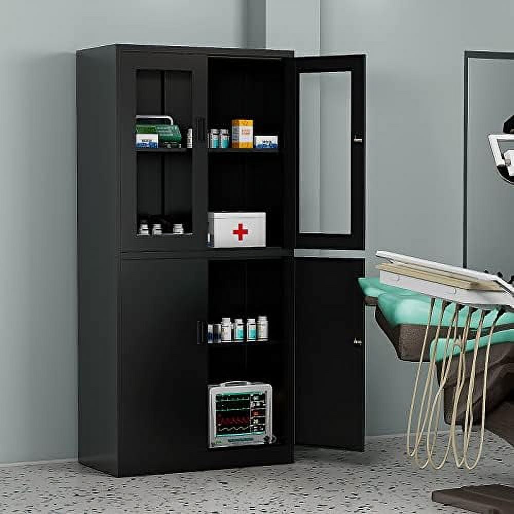 TJUNBOLIFE Metal with Glass Doors 2 Tier White Steel