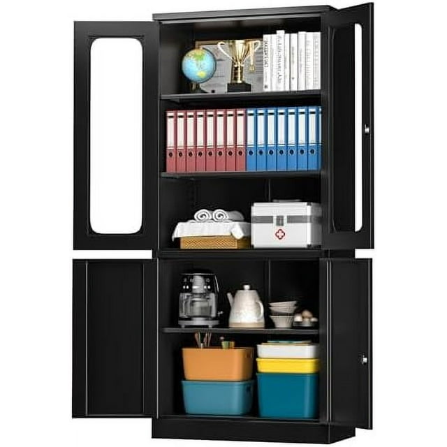 TJUNBOLIFE Metal with Lock Tall Office with Glass Doors