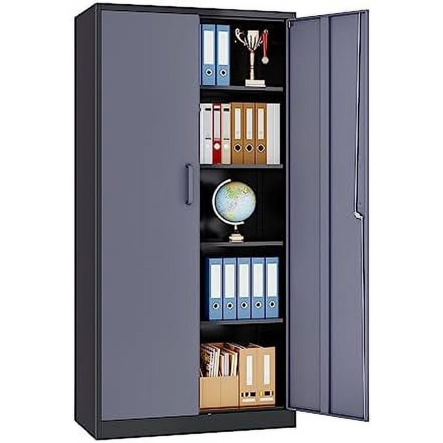 TJUNBOLIFE Metal Garage 71" H Tall White with 2 Doors and 5 Adjustbale Shelves