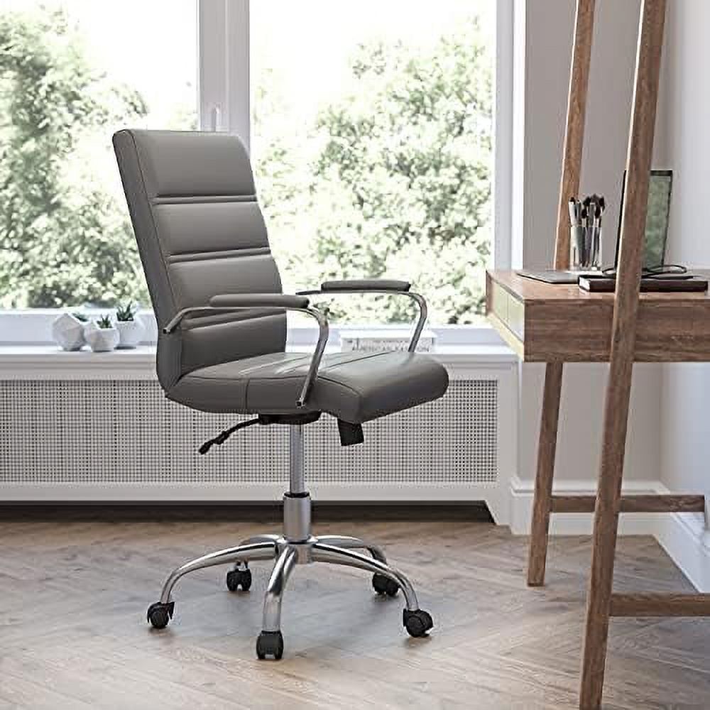 TJUNBOLIFE MidBack White LeatherSoft Executive Swivel Office Chair Rose Gold Frame/Arms