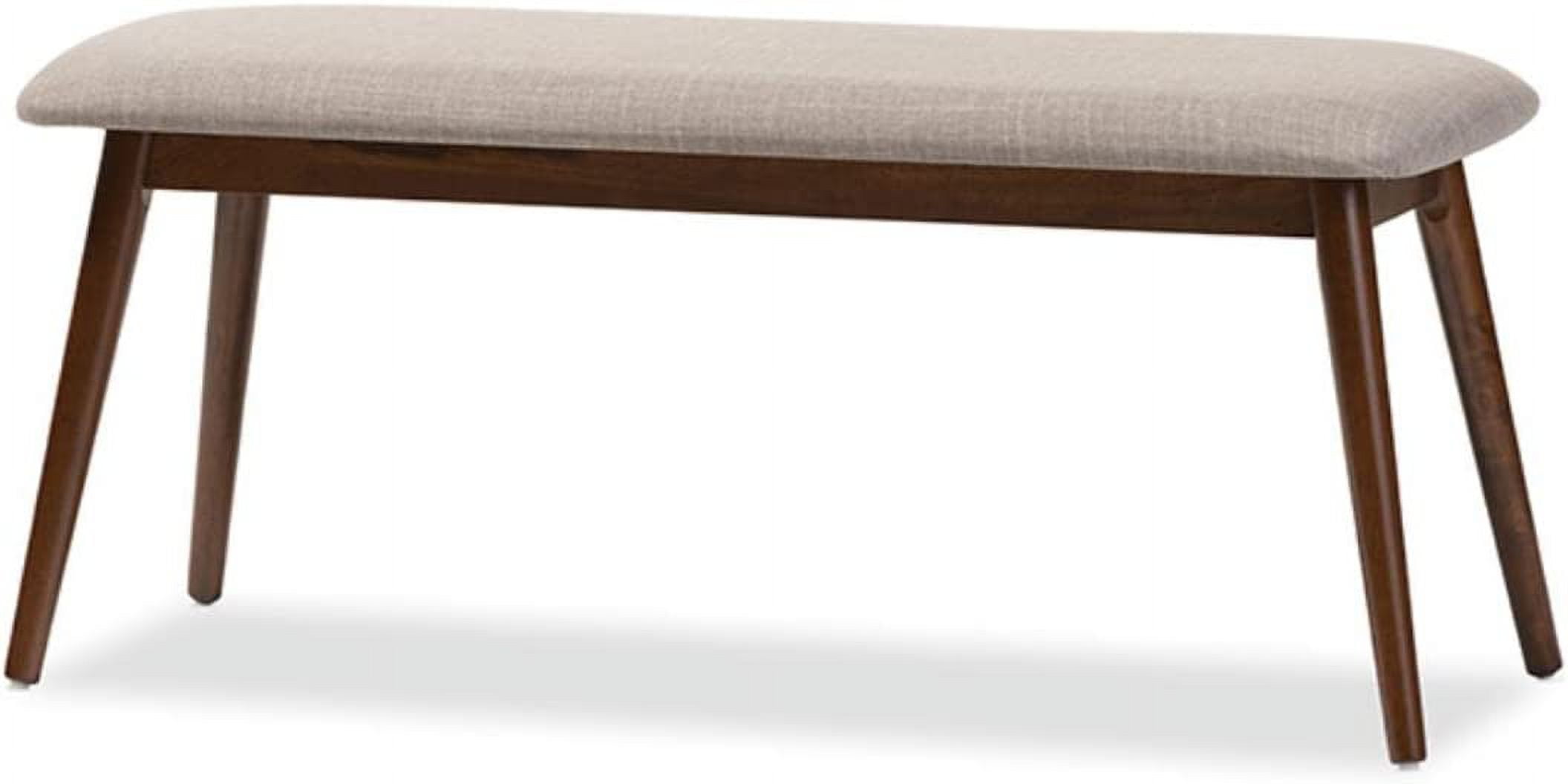 Flora Mid-Century Light Gray Upholstered Oak Dining Bench