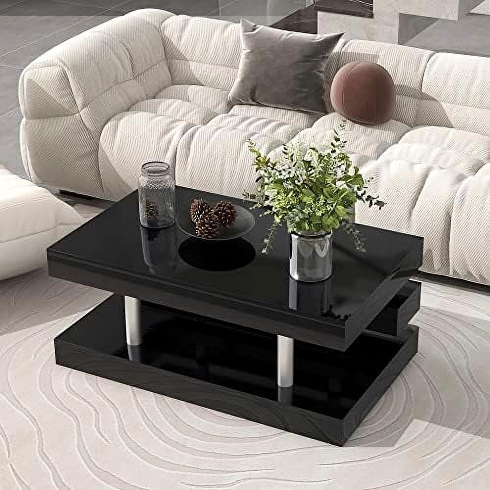 TJUNBOLIFE Modern Coffee Table with Tempered Glass Rectangle HighGloss