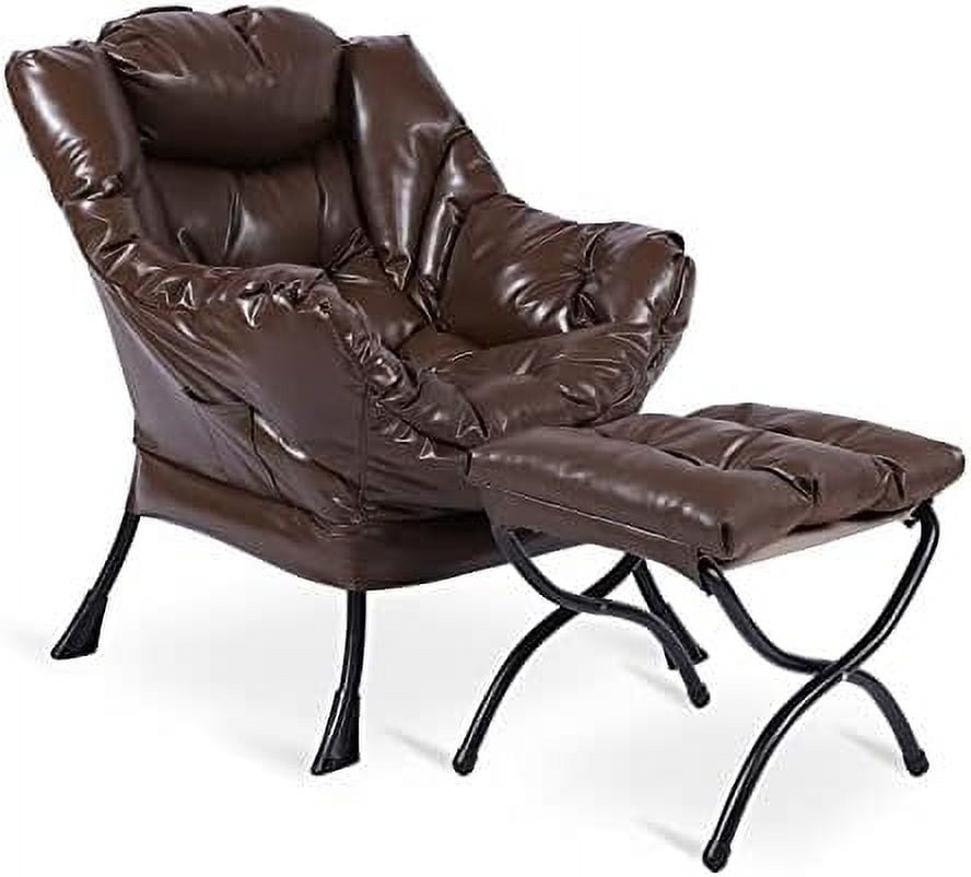 TJUNBOLIFE Modern Lazy Chair Faux Leather Soft Accent Contemporary