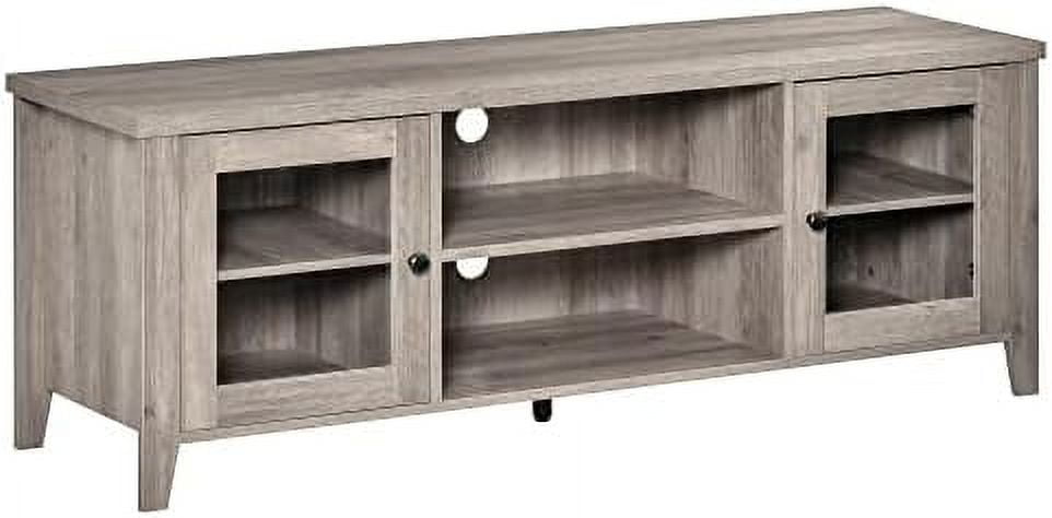 Modern Gray Wash TV Stand with Open Shelves and Cabinets