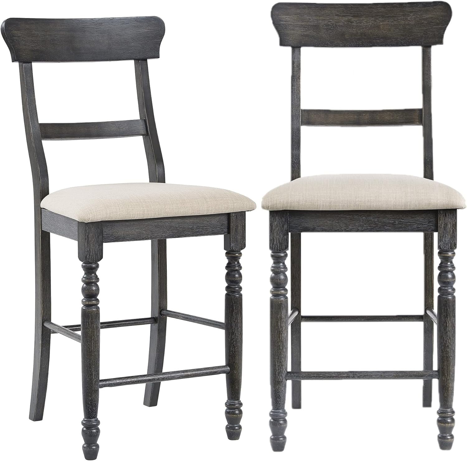 Transitional Weathered Pepper Gray Ladder-Back Counter Stools, Set of 2