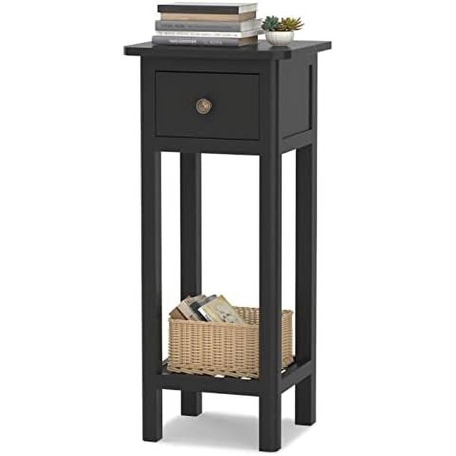 TJUNBOLIFE Narrow Small End Table with Drawer and Farmhouse Acacia Wood