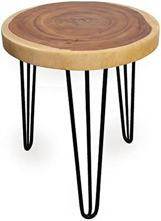 TJUNBOLIFE Natural Teak Wood Slab Round Accent End Table (Teak Wood ...