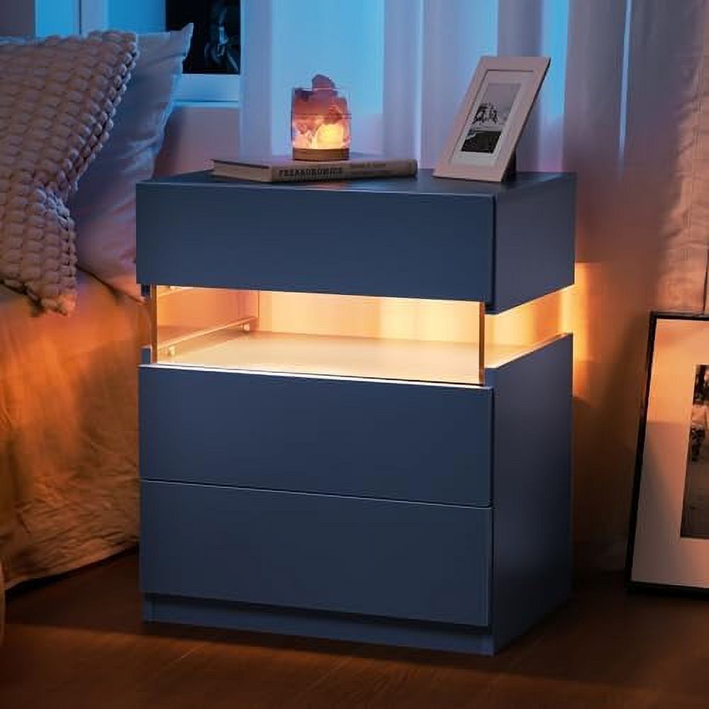 TJUNBOLIFE Nightstands Tall LED Nightstand LED 3 Drawer Nightstand for