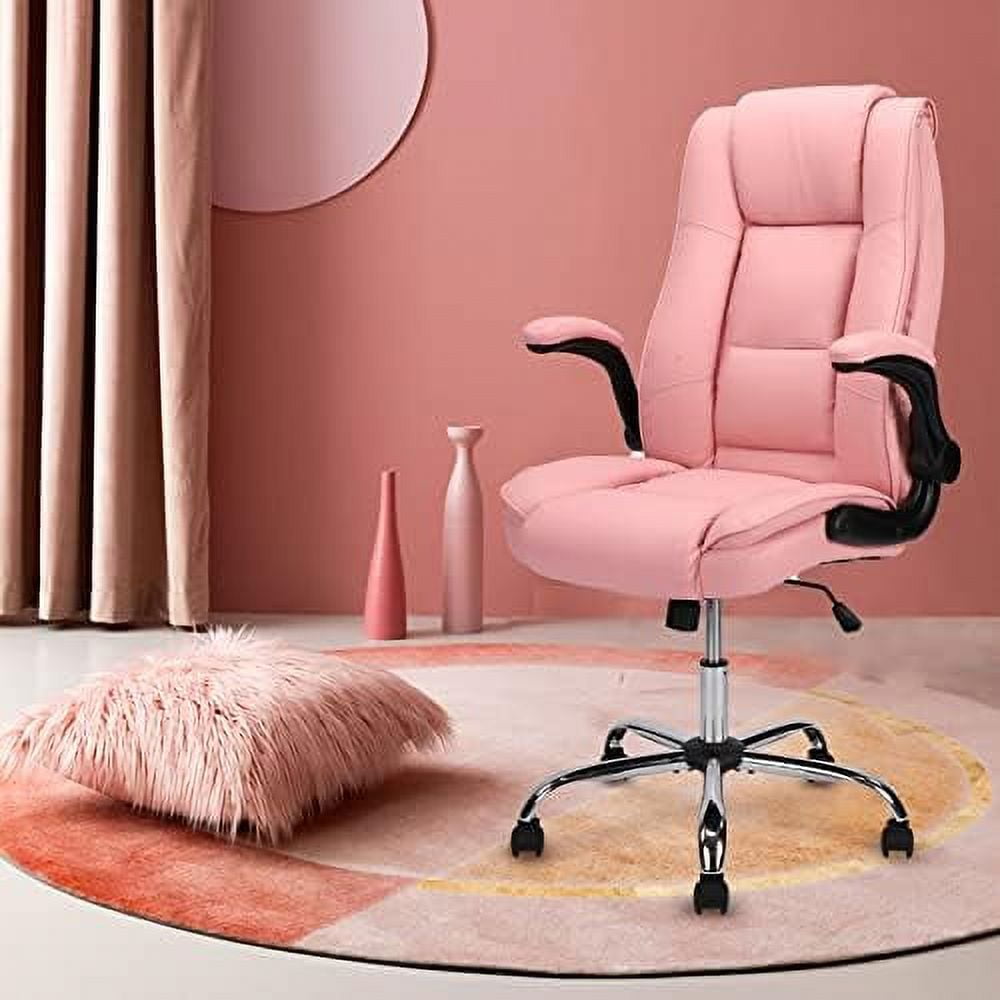 TJUNBOLIFE Pink Office Chair with Arms High Back Executive Leather